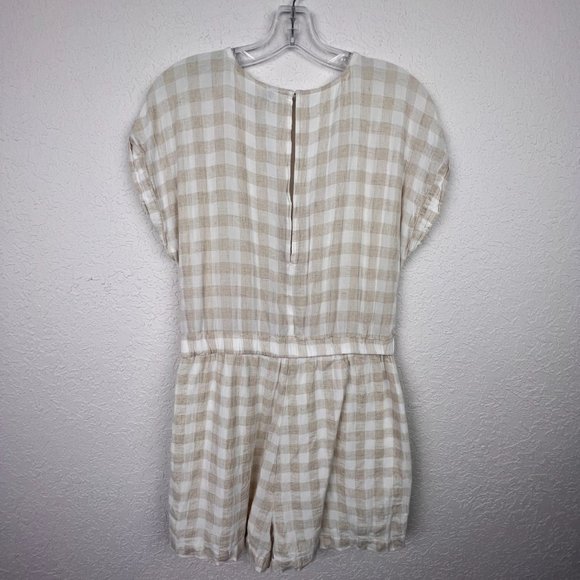 LOFT BEACH Womens M Lightweight Tan Gingham Plaid Gathered Knot Front Romper - Picture 4 of 6